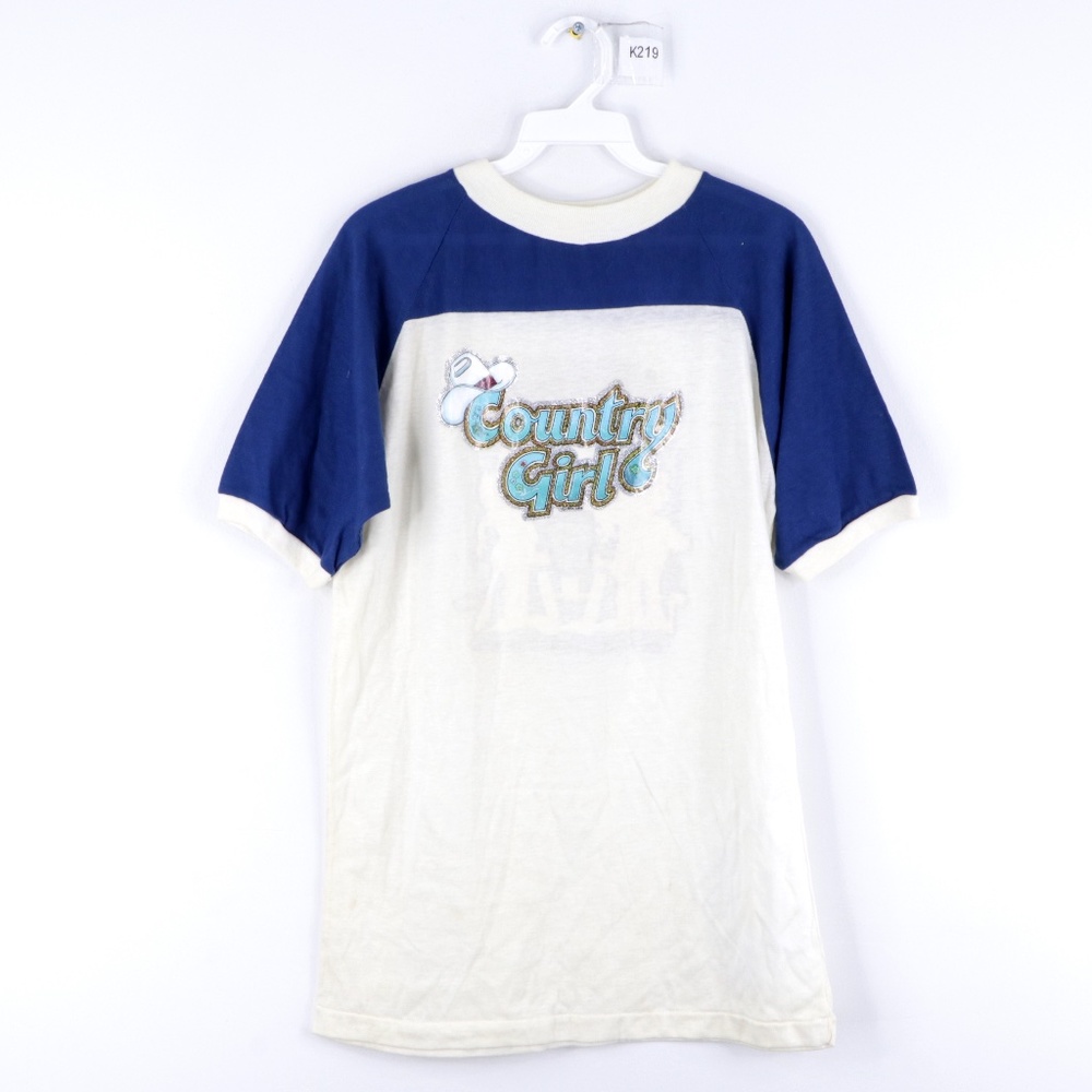 Country Girl Midwest Glitter Ringer Shirt Womens L
